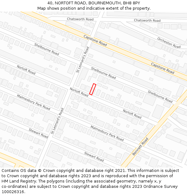40, NORTOFT ROAD, BOURNEMOUTH, BH8 8PY: Location map and indicative extent of plot