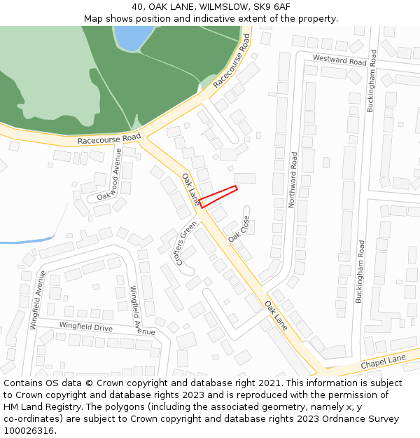 40, OAK LANE, WILMSLOW, SK9 6AF: Location map and indicative extent of plot