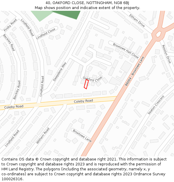 40, OAKFORD CLOSE, NOTTINGHAM, NG8 6BJ: Location map and indicative extent of plot