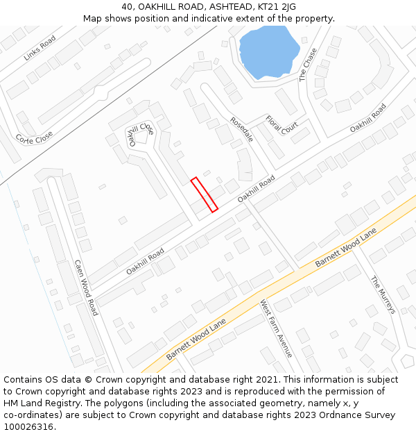 40, OAKHILL ROAD, ASHTEAD, KT21 2JG: Location map and indicative extent of plot