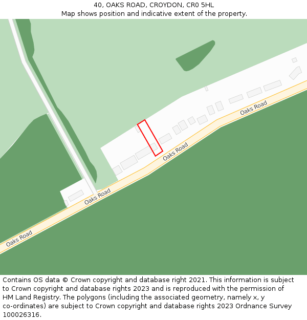 40, OAKS ROAD, CROYDON, CR0 5HL: Location map and indicative extent of plot