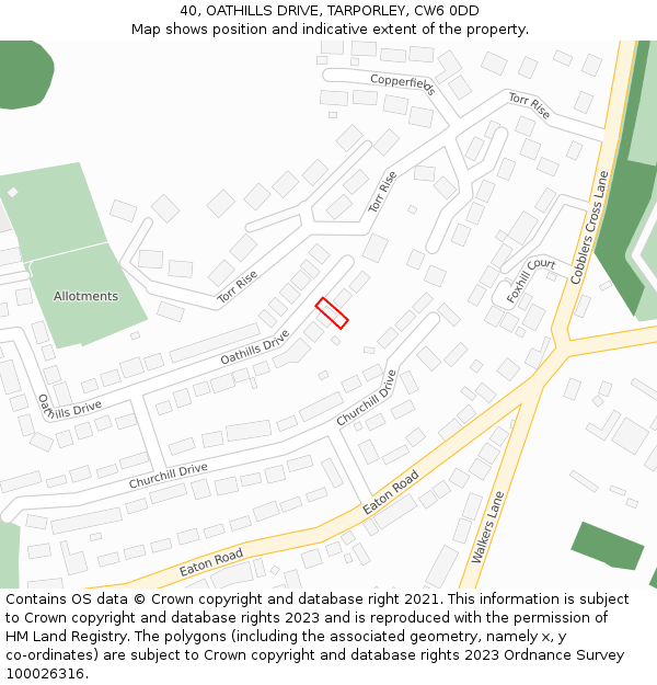 40, OATHILLS DRIVE, TARPORLEY, CW6 0DD: Location map and indicative extent of plot