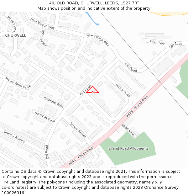 40, OLD ROAD, CHURWELL, LEEDS, LS27 7RT: Location map and indicative extent of plot