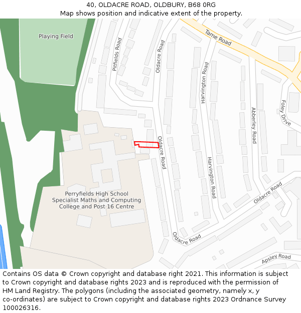 40, OLDACRE ROAD, OLDBURY, B68 0RG: Location map and indicative extent of plot