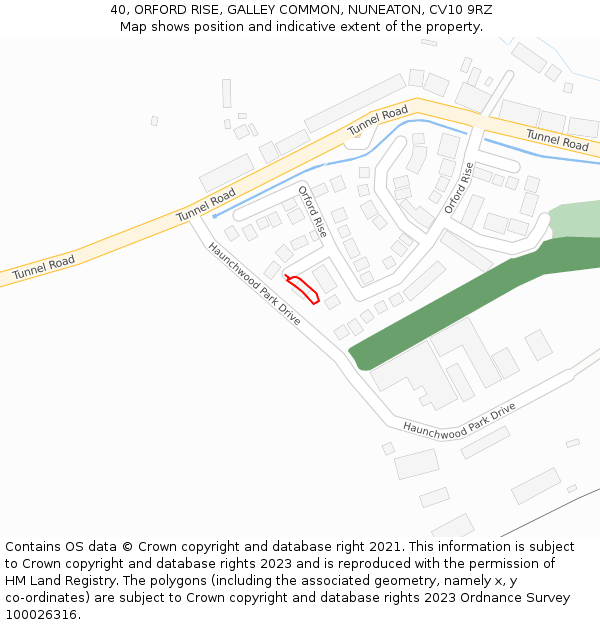 40, ORFORD RISE, GALLEY COMMON, NUNEATON, CV10 9RZ: Location map and indicative extent of plot