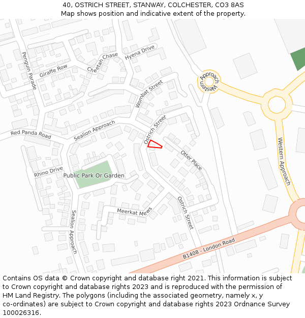 40, OSTRICH STREET, STANWAY, COLCHESTER, CO3 8AS: Location map and indicative extent of plot