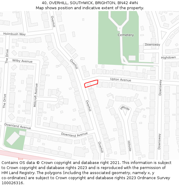 40, OVERHILL, SOUTHWICK, BRIGHTON, BN42 4WN: Location map and indicative extent of plot