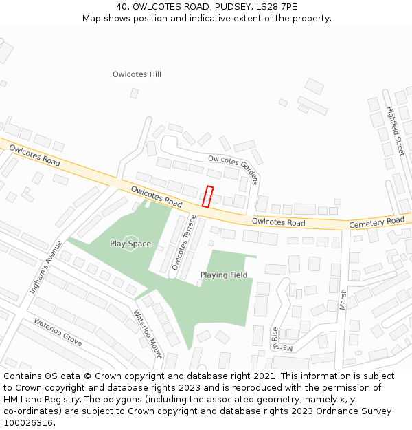 40, OWLCOTES ROAD, PUDSEY, LS28 7PE: Location map and indicative extent of plot