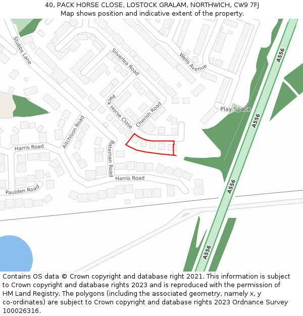 40, PACK HORSE CLOSE, LOSTOCK GRALAM, NORTHWICH, CW9 7FJ: Location map and indicative extent of plot