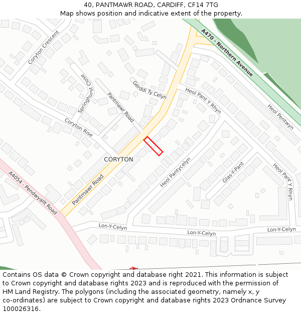 40, PANTMAWR ROAD, CARDIFF, CF14 7TG: Location map and indicative extent of plot