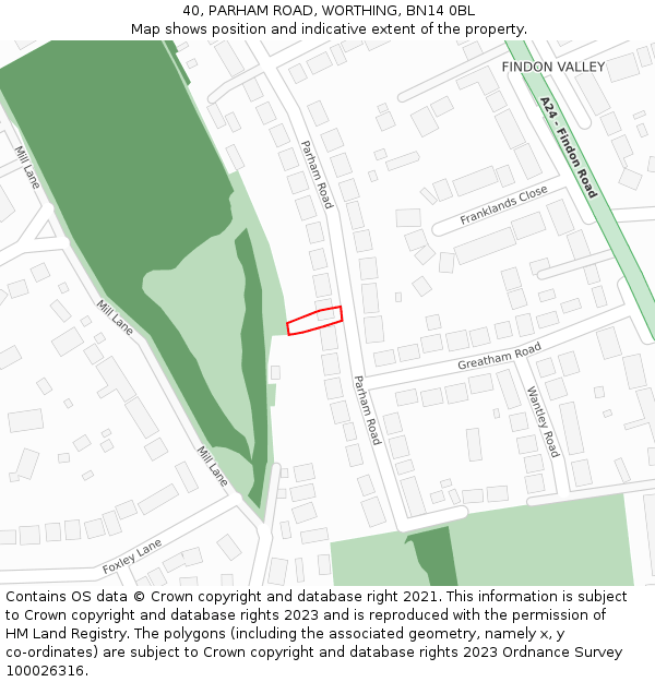 40, PARHAM ROAD, WORTHING, BN14 0BL: Location map and indicative extent of plot
