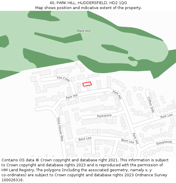 40, PARK HILL, HUDDERSFIELD, HD2 1QG: Location map and indicative extent of plot