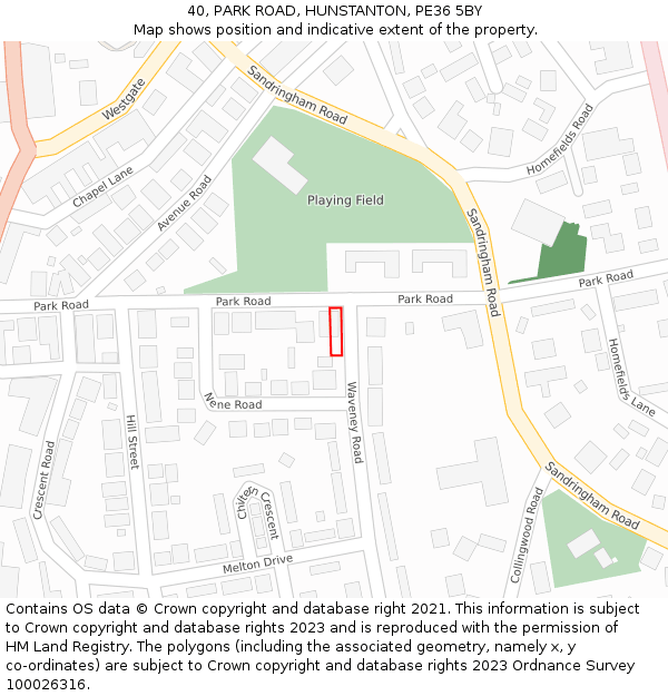 40, PARK ROAD, HUNSTANTON, PE36 5BY: Location map and indicative extent of plot