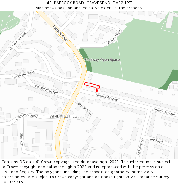 40, PARROCK ROAD, GRAVESEND, DA12 1PZ: Location map and indicative extent of plot