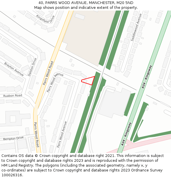 40, PARRS WOOD AVENUE, MANCHESTER, M20 5ND: Location map and indicative extent of plot