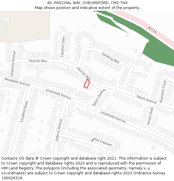 40, PASCHAL WAY, CHELMSFORD, CM2 7NX: Location map and indicative extent of plot