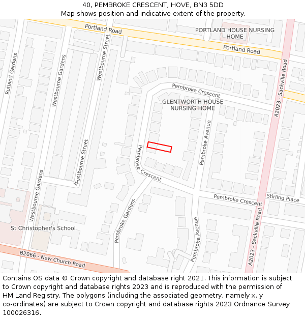 40, PEMBROKE CRESCENT, HOVE, BN3 5DD: Location map and indicative extent of plot