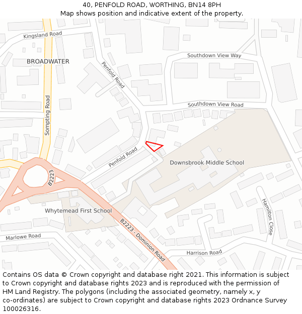 40, PENFOLD ROAD, WORTHING, BN14 8PH: Location map and indicative extent of plot