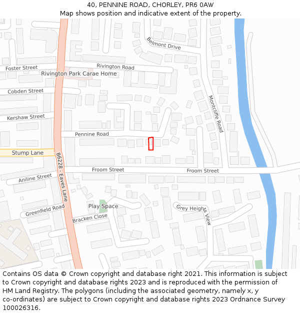 40, PENNINE ROAD, CHORLEY, PR6 0AW: Location map and indicative extent of plot
