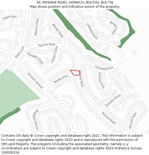 40, PENNINE ROAD, HORWICH, BOLTON, BL6 7NJ: Location map and indicative extent of plot