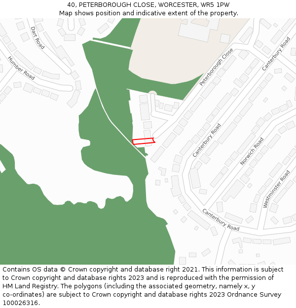 40, PETERBOROUGH CLOSE, WORCESTER, WR5 1PW: Location map and indicative extent of plot