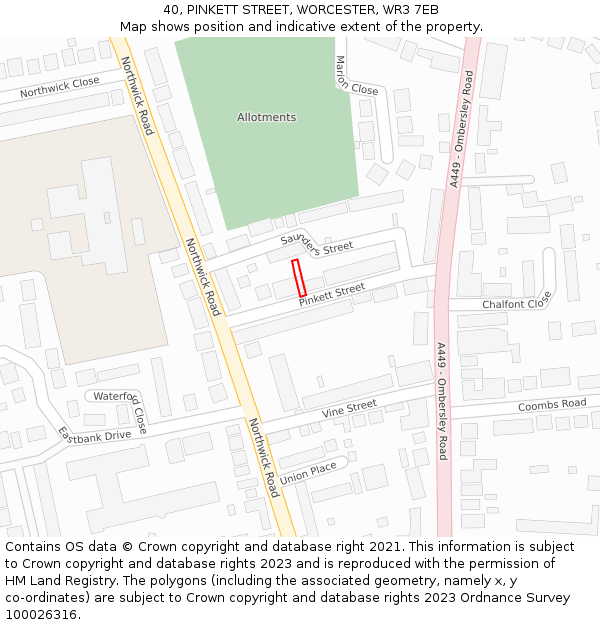 40, PINKETT STREET, WORCESTER, WR3 7EB: Location map and indicative extent of plot
