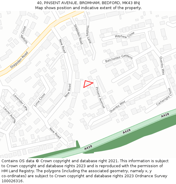 40, PINSENT AVENUE, BROMHAM, BEDFORD, MK43 8NJ: Location map and indicative extent of plot