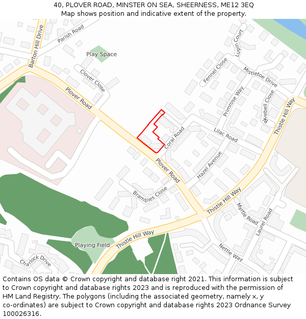 40, PLOVER ROAD, MINSTER ON SEA, SHEERNESS, ME12 3EQ: Location map and indicative extent of plot