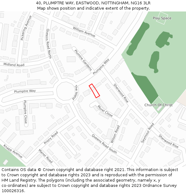 40, PLUMPTRE WAY, EASTWOOD, NOTTINGHAM, NG16 3LR: Location map and indicative extent of plot