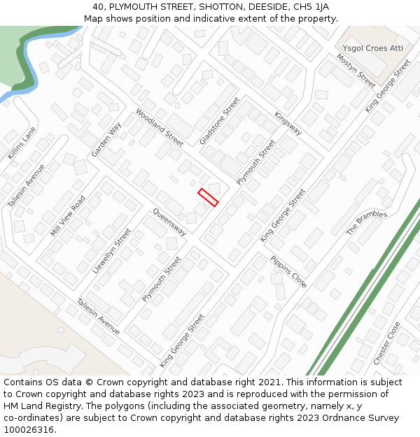 40, PLYMOUTH STREET, SHOTTON, DEESIDE, CH5 1JA: Location map and indicative extent of plot