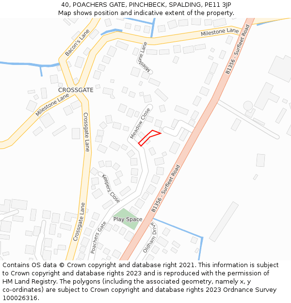 40, POACHERS GATE, PINCHBECK, SPALDING, PE11 3JP: Location map and indicative extent of plot