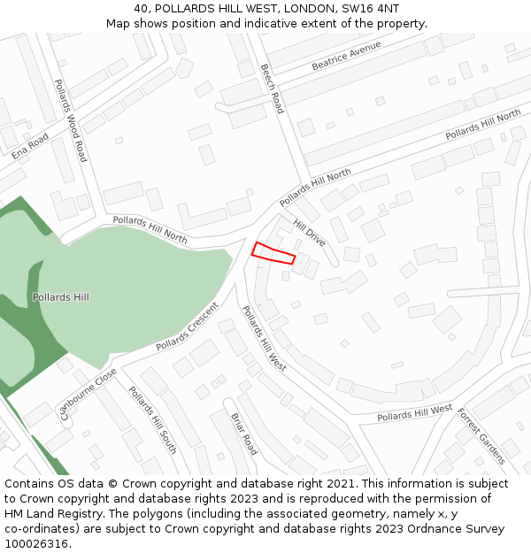 40, POLLARDS HILL WEST, LONDON, SW16 4NT: Location map and indicative extent of plot