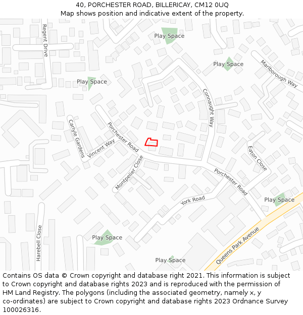 40, PORCHESTER ROAD, BILLERICAY, CM12 0UQ: Location map and indicative extent of plot
