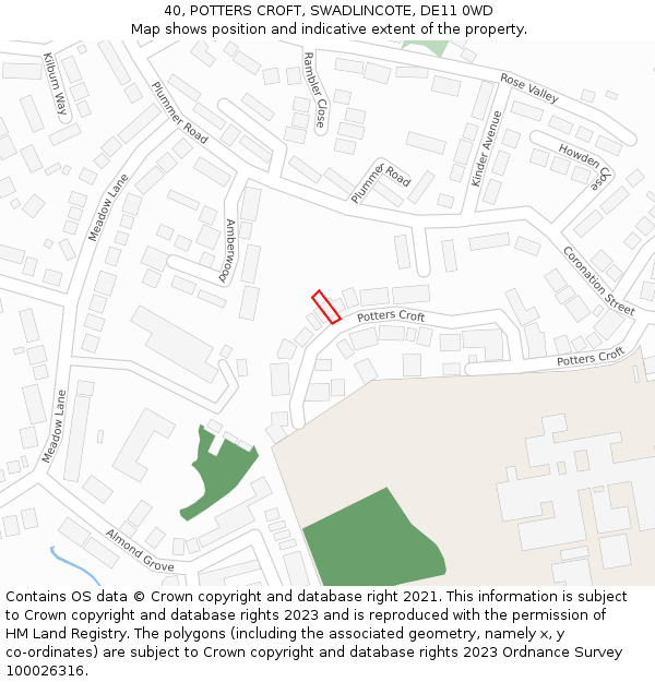 40, POTTERS CROFT, SWADLINCOTE, DE11 0WD: Location map and indicative extent of plot