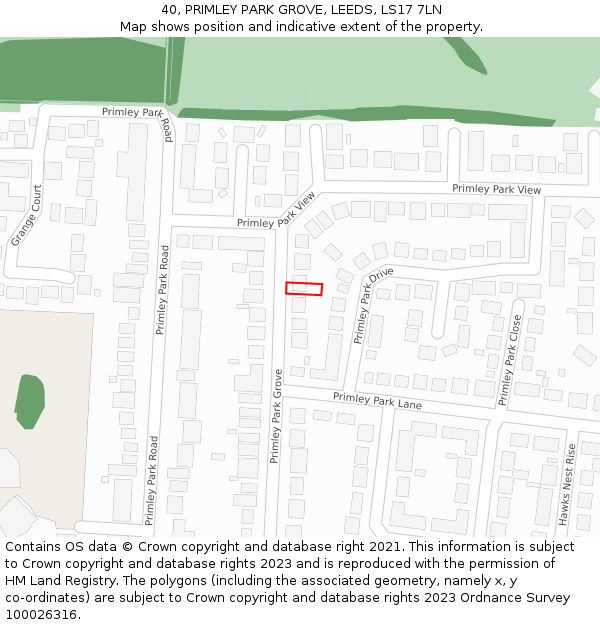 40, PRIMLEY PARK GROVE, LEEDS, LS17 7LN: Location map and indicative extent of plot