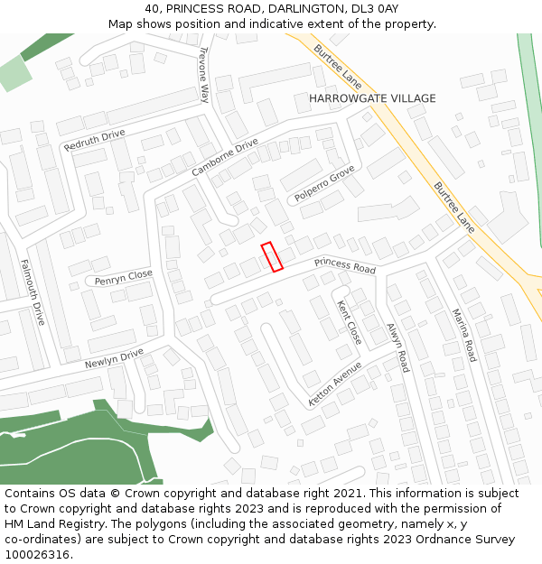 40, PRINCESS ROAD, DARLINGTON, DL3 0AY: Location map and indicative extent of plot