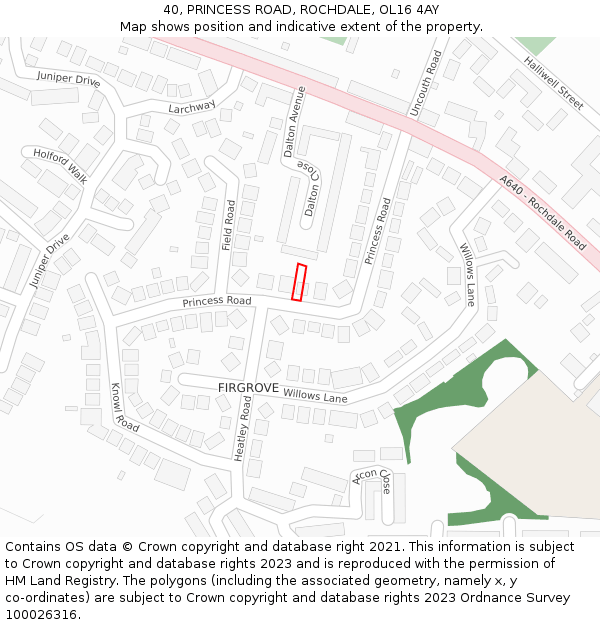 40, PRINCESS ROAD, ROCHDALE, OL16 4AY: Location map and indicative extent of plot