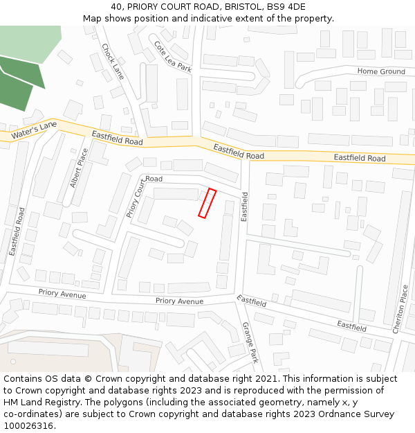 40, PRIORY COURT ROAD, BRISTOL, BS9 4DE: Location map and indicative extent of plot