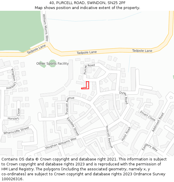 40, PURCELL ROAD, SWINDON, SN25 2PF: Location map and indicative extent of plot
