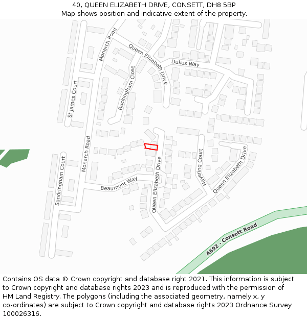 40, QUEEN ELIZABETH DRIVE, CONSETT, DH8 5BP: Location map and indicative extent of plot