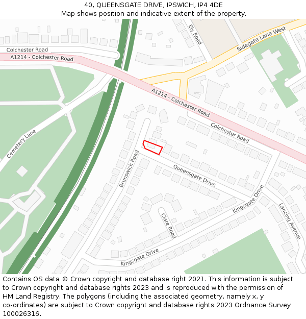 40, QUEENSGATE DRIVE, IPSWICH, IP4 4DE: Location map and indicative extent of plot