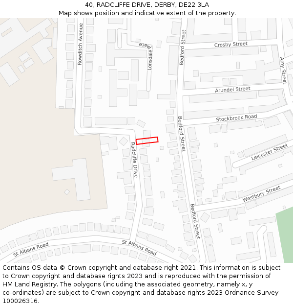 40, RADCLIFFE DRIVE, DERBY, DE22 3LA: Location map and indicative extent of plot