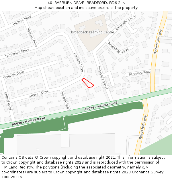 40, RAEBURN DRIVE, BRADFORD, BD6 2LN: Location map and indicative extent of plot