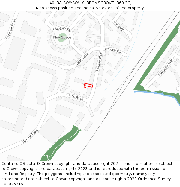 40, RAILWAY WALK, BROMSGROVE, B60 3GJ: Location map and indicative extent of plot