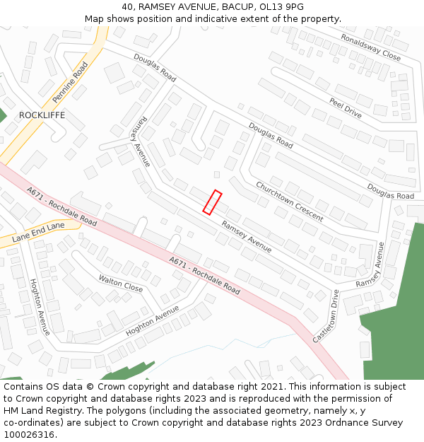 40, RAMSEY AVENUE, BACUP, OL13 9PG: Location map and indicative extent of plot