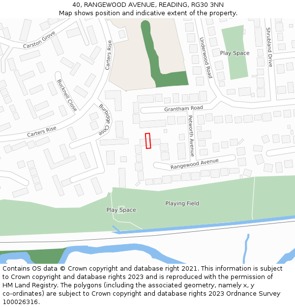 40, RANGEWOOD AVENUE, READING, RG30 3NN: Location map and indicative extent of plot