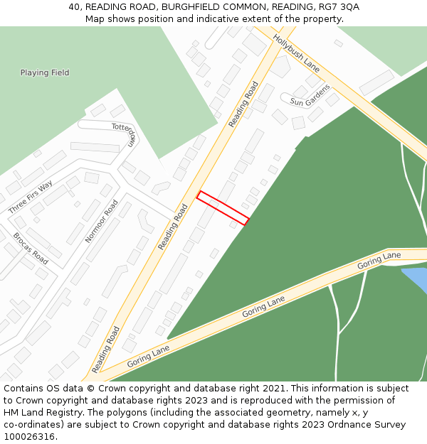 40, READING ROAD, BURGHFIELD COMMON, READING, RG7 3QA: Location map and indicative extent of plot