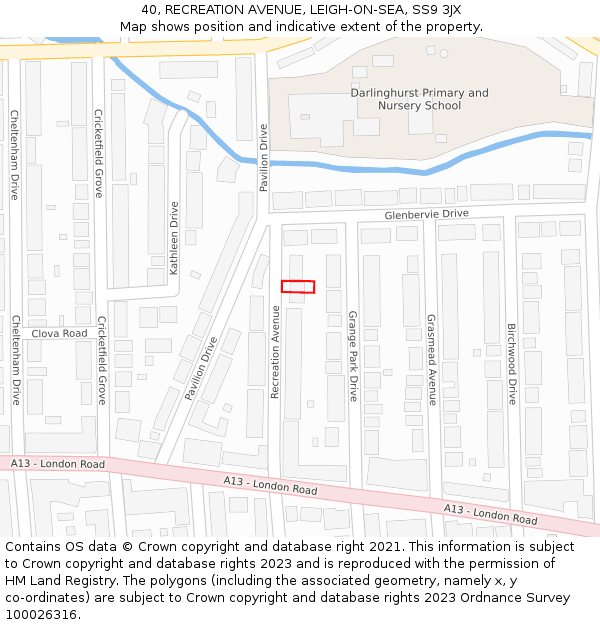 40, RECREATION AVENUE, LEIGH-ON-SEA, SS9 3JX: Location map and indicative extent of plot