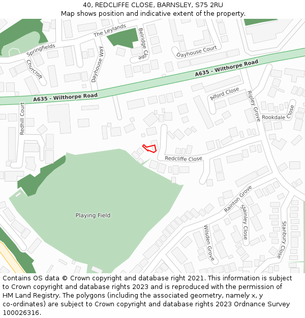 40, REDCLIFFE CLOSE, BARNSLEY, S75 2RU: Location map and indicative extent of plot