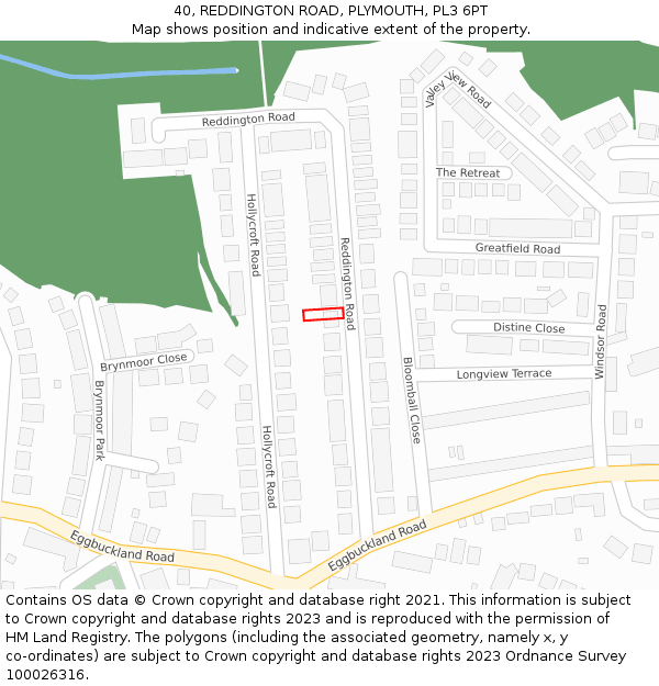 40, REDDINGTON ROAD, PLYMOUTH, PL3 6PT: Location map and indicative extent of plot